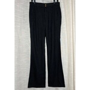 Nicholas K Pinstripe Wide Leg Pants Trousers Black Wool Blend‎ Women's Size 4